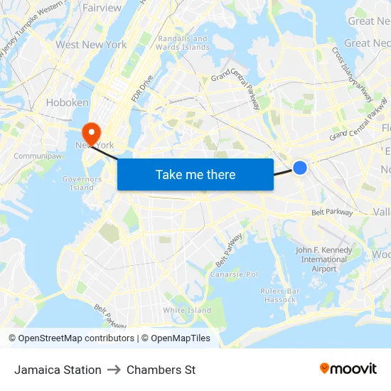 Jamaica Station to Chambers St map