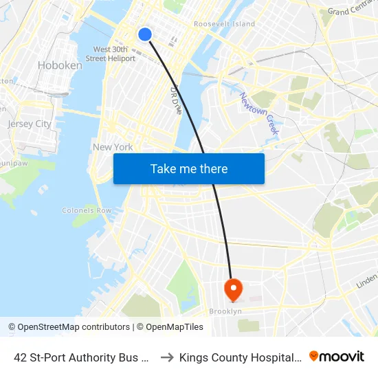 42 St-Port Authority Bus Terminal to Kings County Hospital Center map