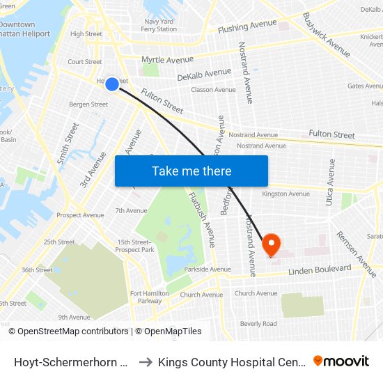 Hoyt-Schermerhorn Sts to Kings County Hospital Center map