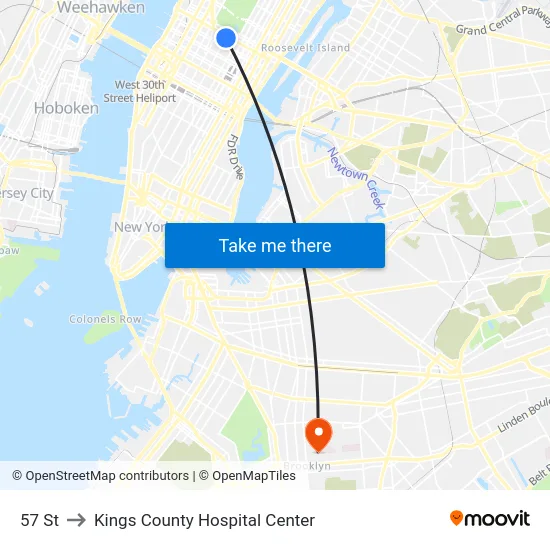 57 St to Kings County Hospital Center map