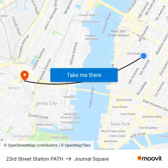 23rd Street Station PATH to Journal Square map