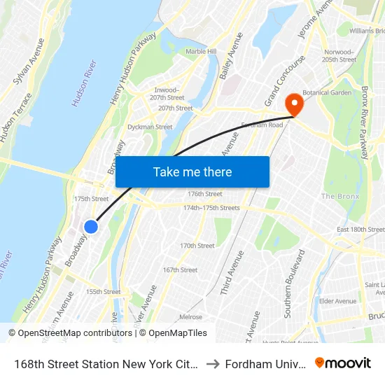 168th Street Station New York City Subway to Fordham University map