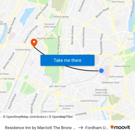 Residence Inn by Marriott The Bronx at Metro Center Atrium to Fordham University map