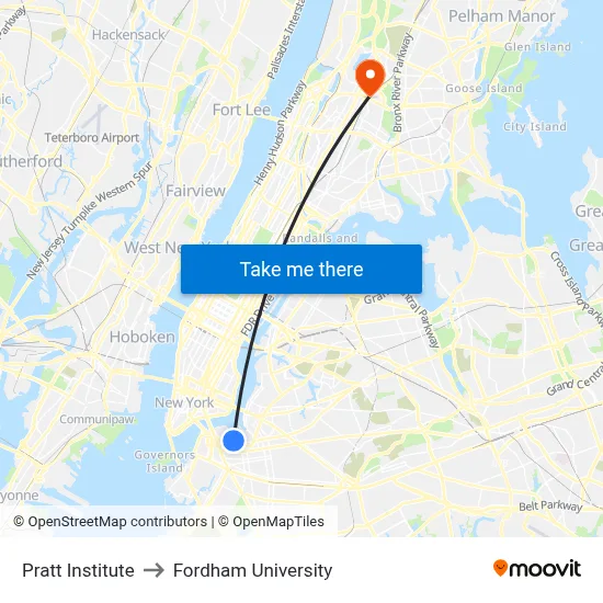 Pratt Institute to Fordham University map