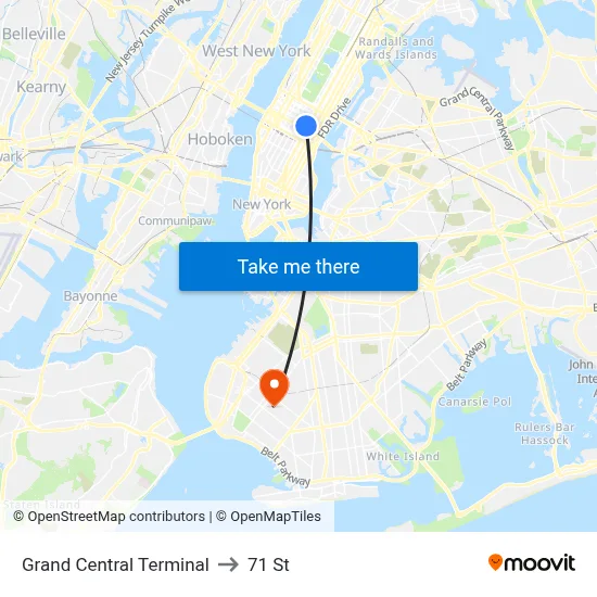 Grand Central Terminal to 71 St map
