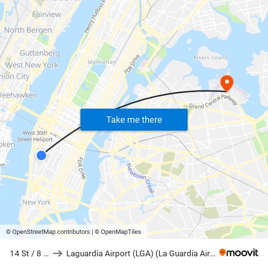 14 St / 8 Av to Laguardia Airport (LGA) (La Guardia Airport) map