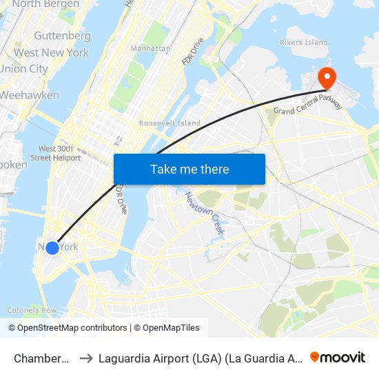 Chambers St to Laguardia Airport (LGA) (La Guardia Airport) map