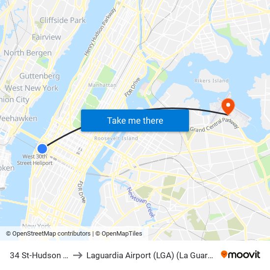 34 St-Hudson Yards to Laguardia Airport (LGA) (La Guardia Airport) map