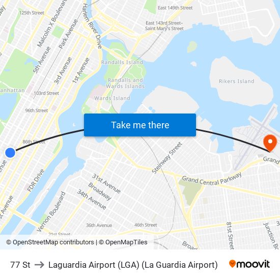 77 St to Laguardia Airport (LGA) (La Guardia Airport) map