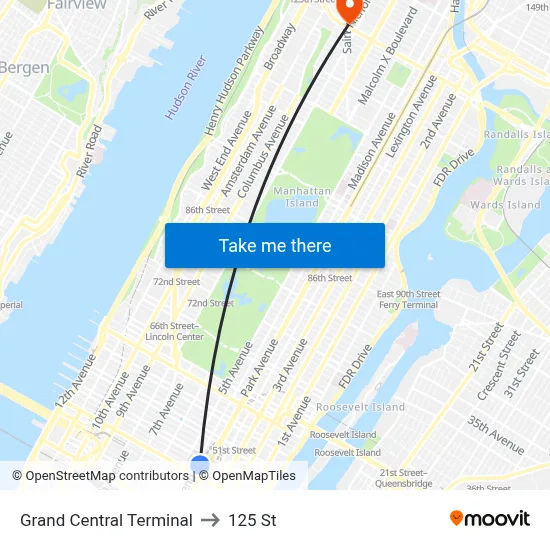 Grand Central Terminal to 125 St map
