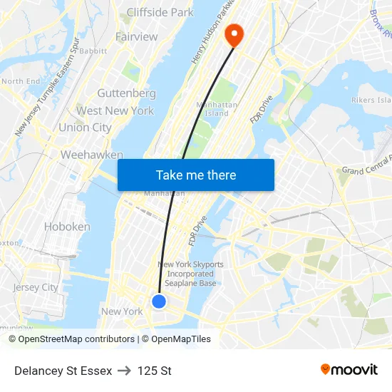 Delancey St Essex, New York, NY 10002 to 125 St map
