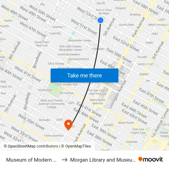Museum of Modern Art to Morgan Library and Museum map