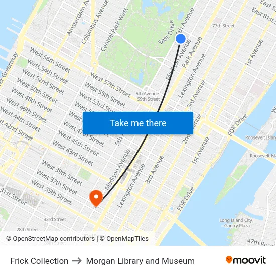 Frick Collection to Morgan Library and Museum map