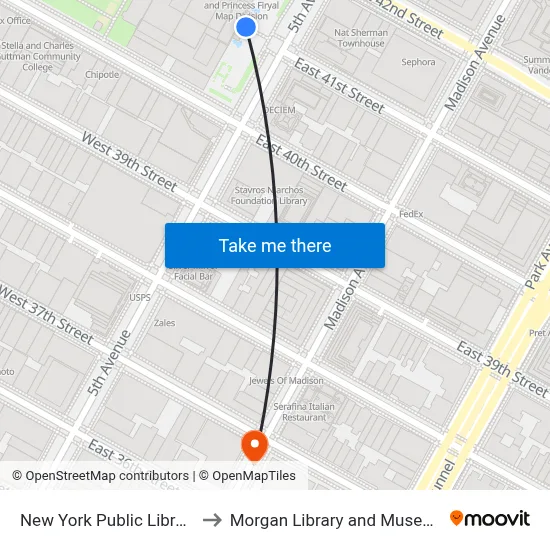 New York Public Library to Morgan Library and Museum map