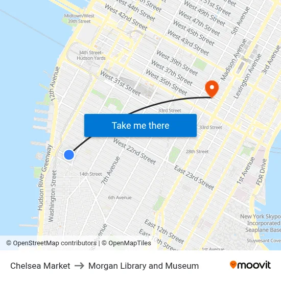Chelsea Market to Morgan Library and Museum map
