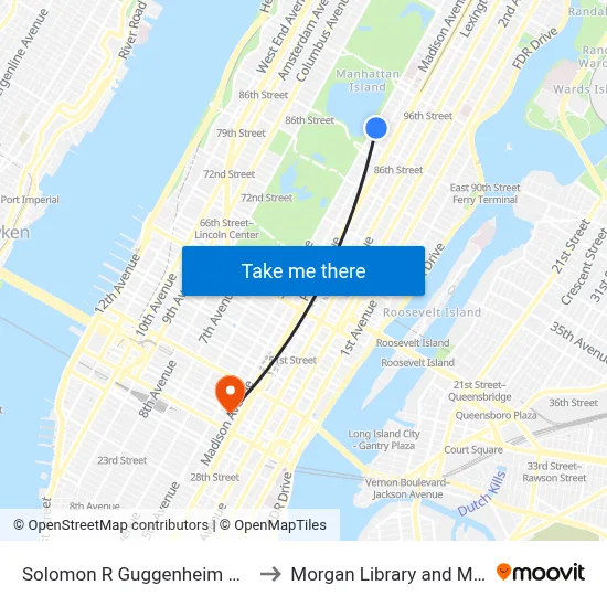 Solomon R Guggenheim Museum to Morgan Library and Museum map