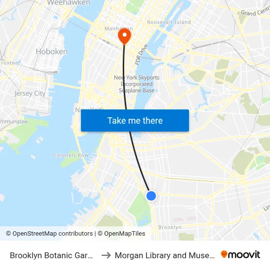 Brooklyn Botanic Garden to Morgan Library and Museum map