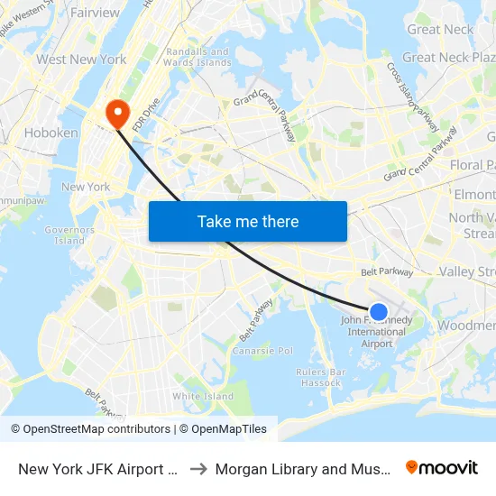 New York JFK Airport JFK to Morgan Library and Museum map
