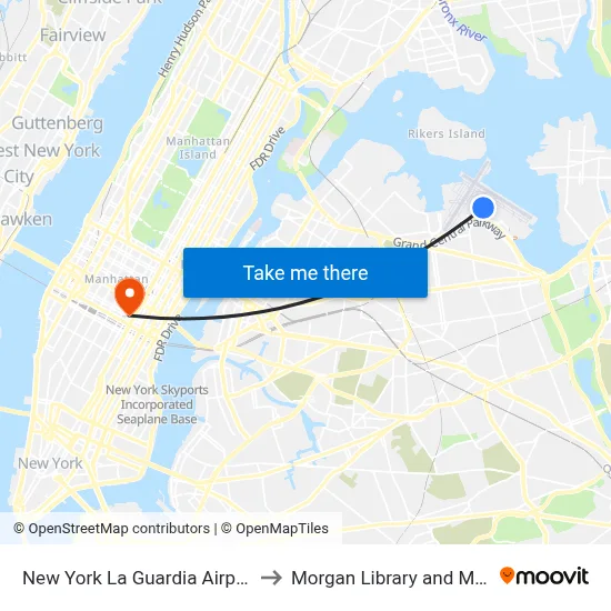 New York La Guardia Airport LGA to Morgan Library and Museum map