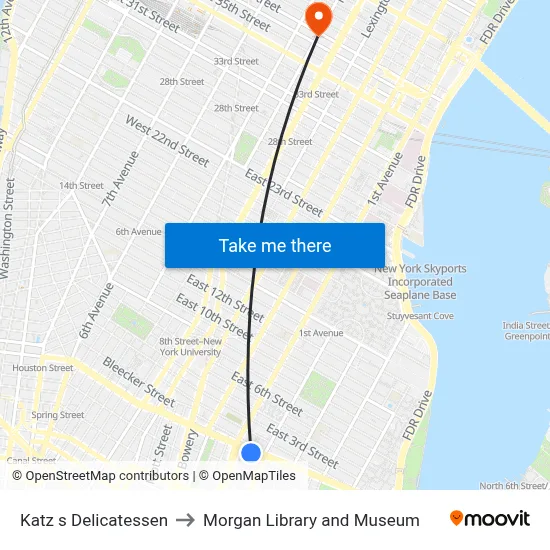 Katz s Delicatessen to Morgan Library and Museum map
