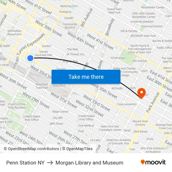 Penn Station NY to Morgan Library and Museum map