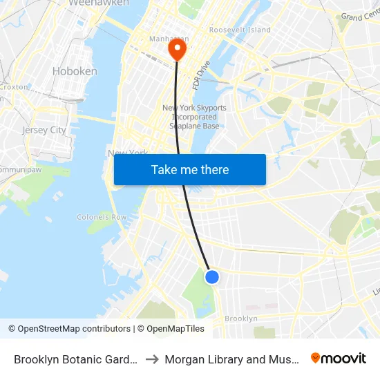 Brooklyn Botanic Gardens to Morgan Library and Museum map