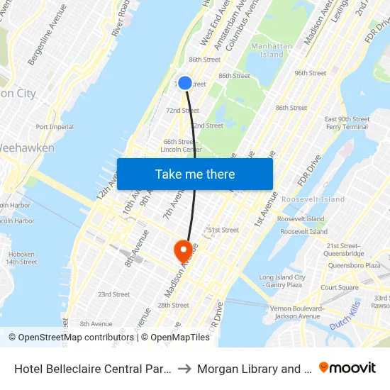 Hotel Belleclaire Central Park New York to Morgan Library and Museum map