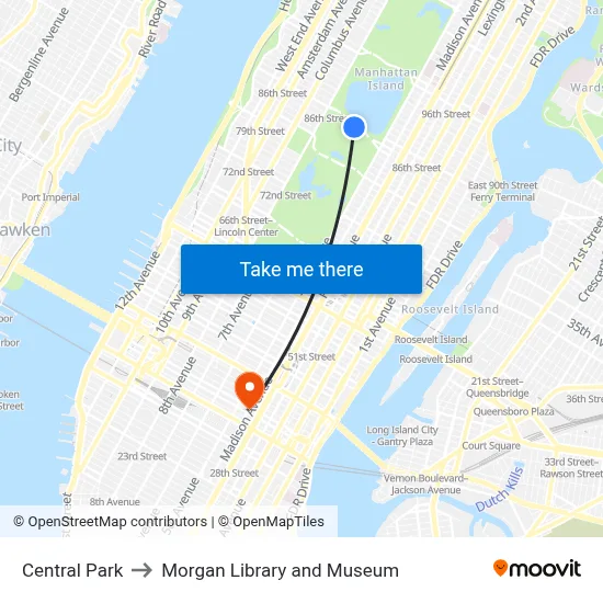 Central Park to Morgan Library and Museum map