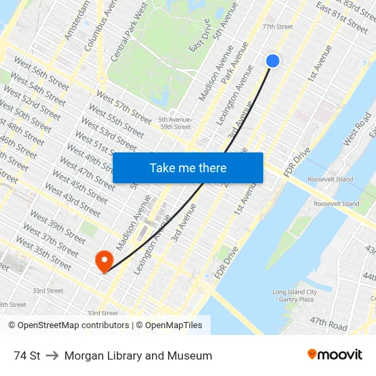 74 St to Morgan Library and Museum map