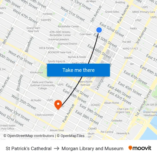 St Patrick's Cathedral to Morgan Library and Museum map