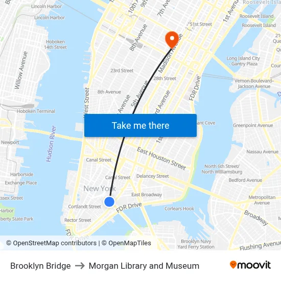 Brooklyn Bridge to Morgan Library and Museum map