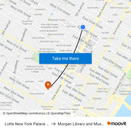 Lotte New York Palace Spa to Morgan Library and Museum map