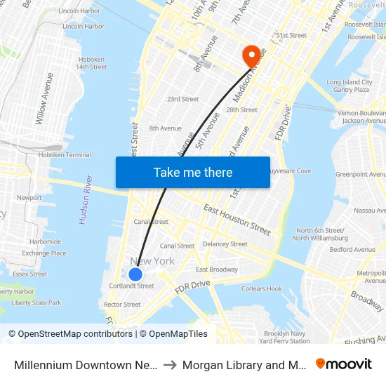 Millennium Downtown New York to Morgan Library and Museum map
