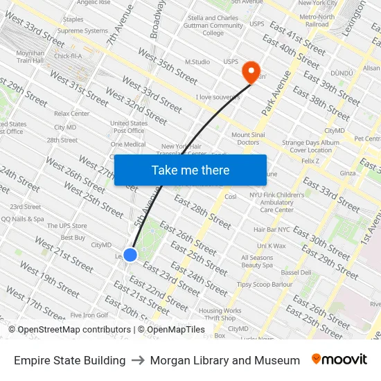 Empire State Building to Morgan Library and Museum map