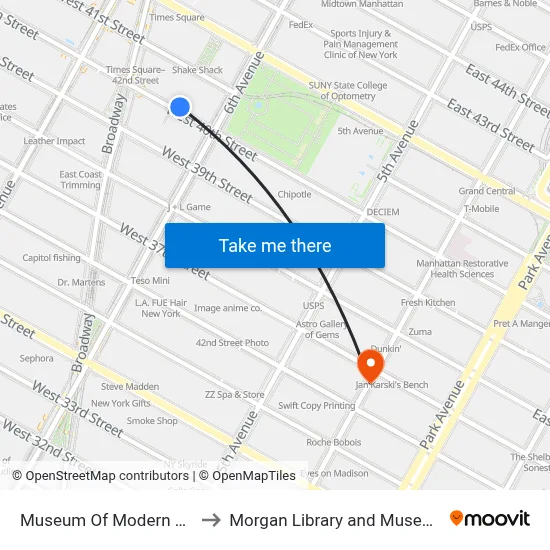 Museum Of Modern Art to Morgan Library and Museum map
