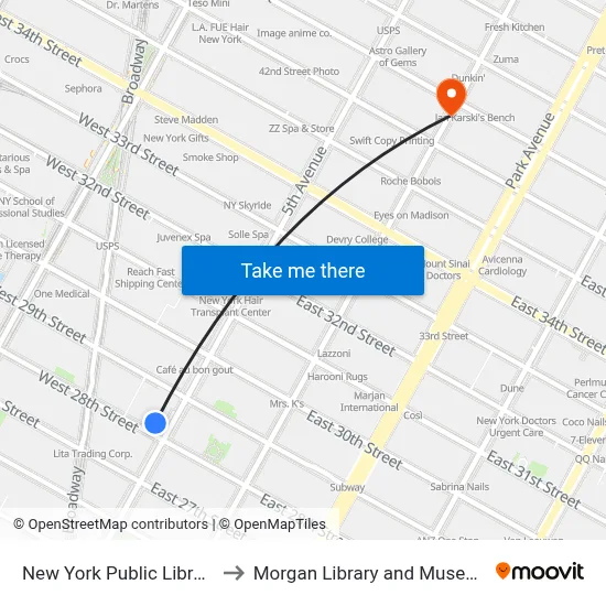 New York Public Library to Morgan Library and Museum map
