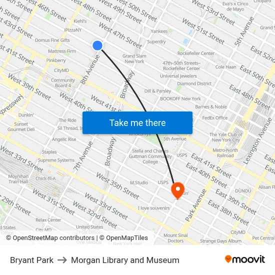 Bryant Park to Morgan Library and Museum map