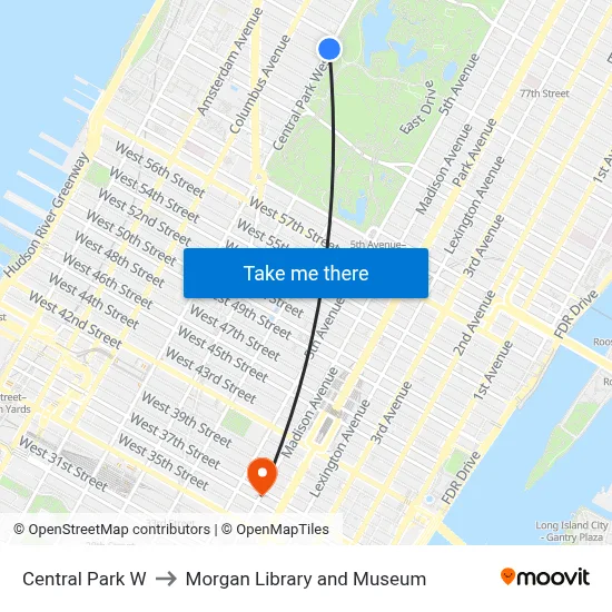 Central Park W to Morgan Library and Museum map
