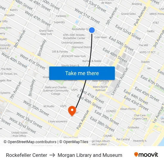 Rockefeller Center to Morgan Library and Museum map