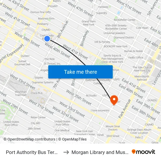 Port Authority Bus Terminal to Morgan Library and Museum map