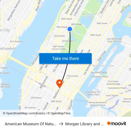 American Museum Of Natural History to Morgan Library and Museum map