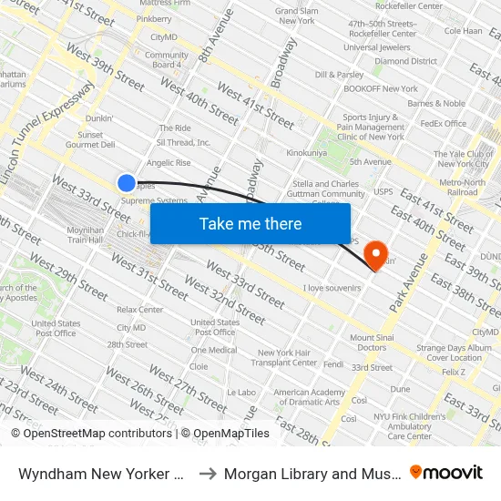 Wyndham New Yorker Hotel to Morgan Library and Museum map