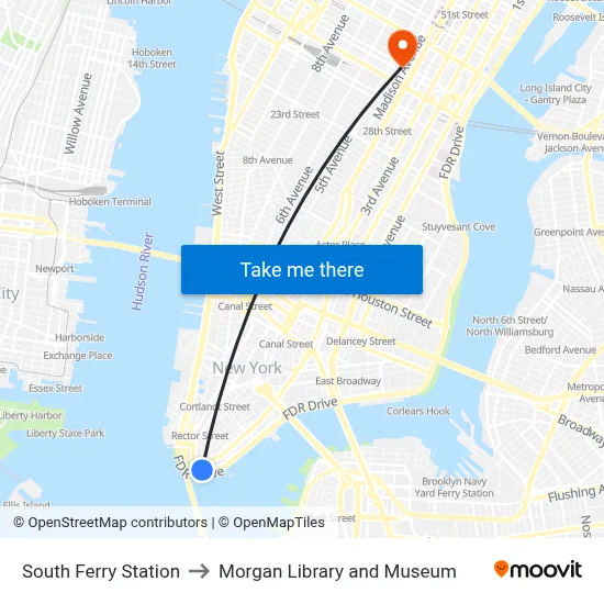 South Ferry Station to Morgan Library and Museum map