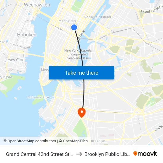 Grand Central 42nd Street Station to Brooklyn Public Library map