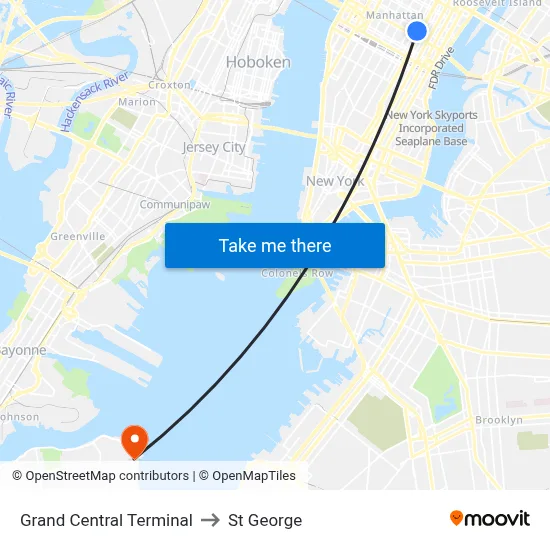 Grand Central Terminal to St George map