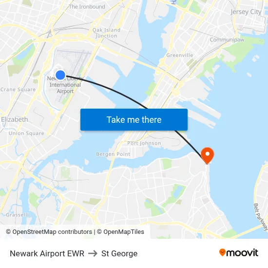 Newark Airport EWR to St George map