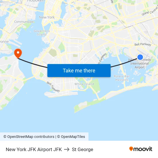 New York JFK Airport JFK to St George map