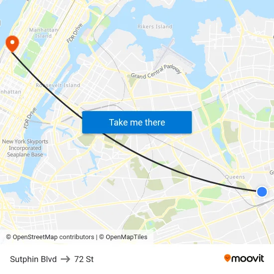 Sutphin Blvd to 72 St map