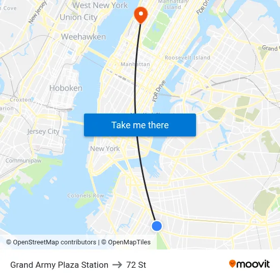 Grand Army Plaza Station to 72 St map