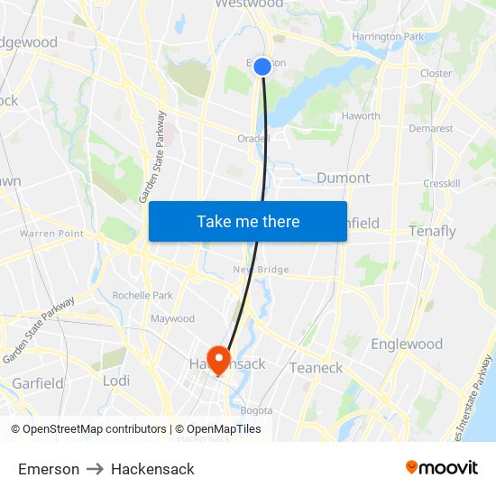 Emerson to Hackensack map